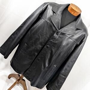 NWOT! GUESS! SUPPLE SOFT BLACK GENUINE LEATHER WOOL ZIP LINER JACKET, COAT!SZ XL